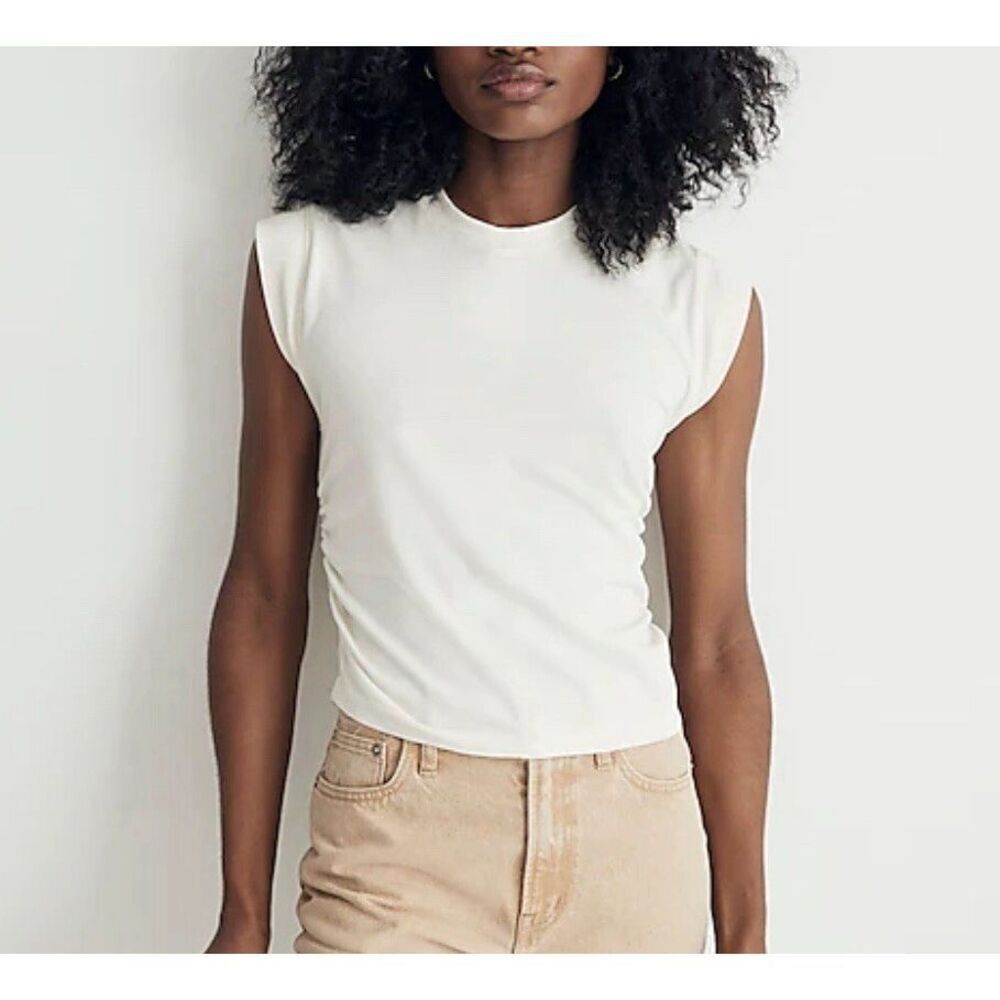 MADEWELL Top Women XS Side-Cinch Muscle Tee NEW White Cotton Lyocell NJ787